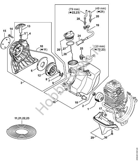 Dispositivo di avviamento, serbatoio carburante BT 131 BT 131 brand Stihl
